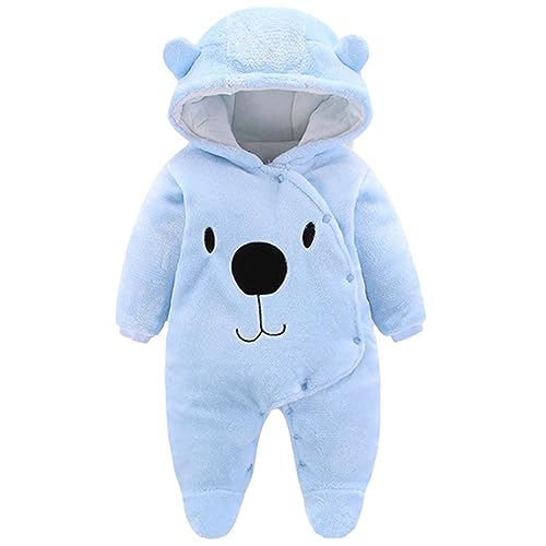 Image of Fairy Baby Newborn Baby Snowsuit Bear Outfit Footie Romper Winter Thick Fleece Jumpsuit Infant Coat for Girls Boys 0-12M