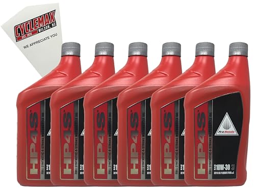 Cyclemax Six Pack compatible with Honda HP4S 10W30 Full Synthetic 4 Stroke Engine Oil 08C35-SYN-1030M Contains Six Quarts and a Funnel