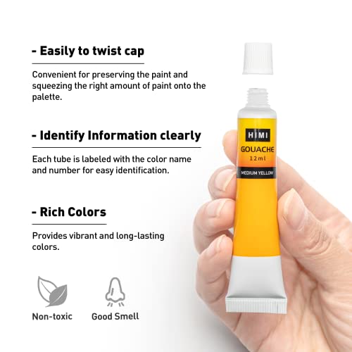 Himi Gouache Paint Tubes Set, 36 Colors, 12Ml, 0.4 Us Fl Oz Tubes,Gouache Paint, Use For Canvas And Paper, Art Supplies For Professionals, Students, Kids ，Beginner And Artist #TOP2