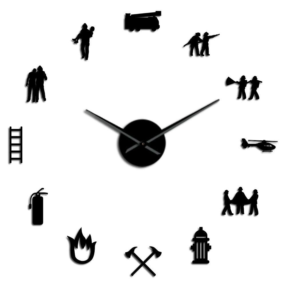 Horloge murale 3D pompiers dorée sans percer pour grand mur de salon