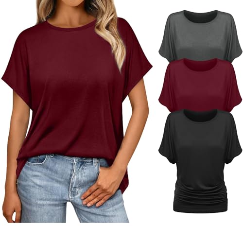 Sweet Hearts 3-Pack Tunic Tops for Women- Short Sleeve Business Casual Dolman Oversized T Shirts Loose Fit Made in USA2