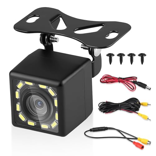 Amztour Cámara de Visión Trasera para Coche 720P 12V, IP68 Impermeable Cámara Trasera 170 ° Gran Angular Visión Camara Marcha Atras con 12 LED para Automóviles SUV RV Camiones, 6m Linea
