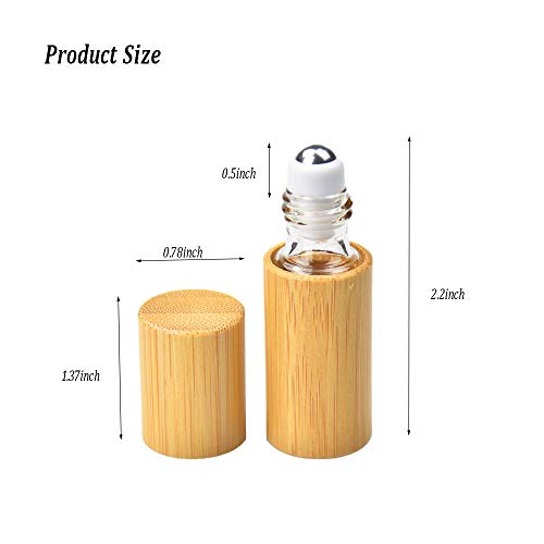 AUHOKY 12Pcs Bamboo Roll on Bottles for Essential Oils, Portable Massage Oil Bottle with Stainless Steel Roller Ball, Reusable Travel Perfumes Sample Lip Gloss Container (1 Opener) (5ML)2