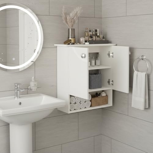 Image of FURNEASER Modern Engineered Wood Bathroom Storage Cabinet | Wall Mount Utility Organizer, Wash Area, Living Room & Bedroom | Space Saving Multipurpose Storage Unit (White)