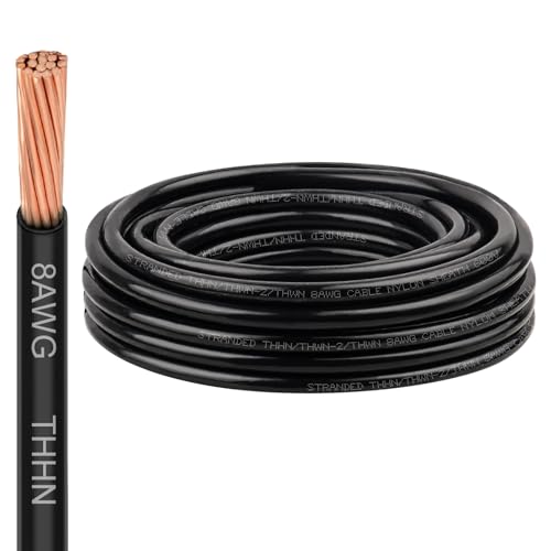 Image of XRDS-RF THHN Wire 25FT, 8AWG Stranded Copper THHN Electrical Wire, Black Nylon-Coated Thermoplastic Insulated Cable for Indoor Conduit Wiring, 600V Rated