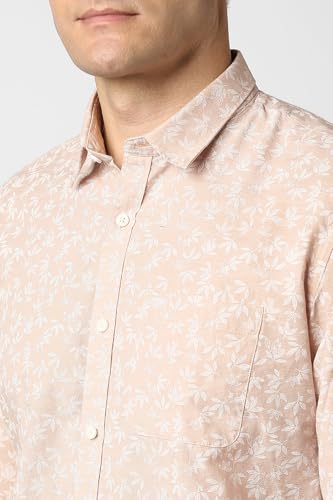 Image of Peter England Men's Slim Fit Full Sleeve Casual Shirt in Slub Cotton with All-Over Leafy Print