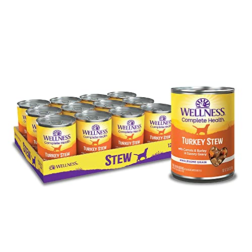 Image of Wellness Complete Health Stew Adult Canned Wet Dog Food, Grain Free, Natural, Turkey Recipe, 12.5 oz, Pack of 12 Cans