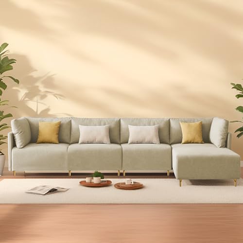 Image of Carina RHS 6 Seater L Shape Sofa Set for Living Room (Cream Fabric) Premium Fabric Sofa