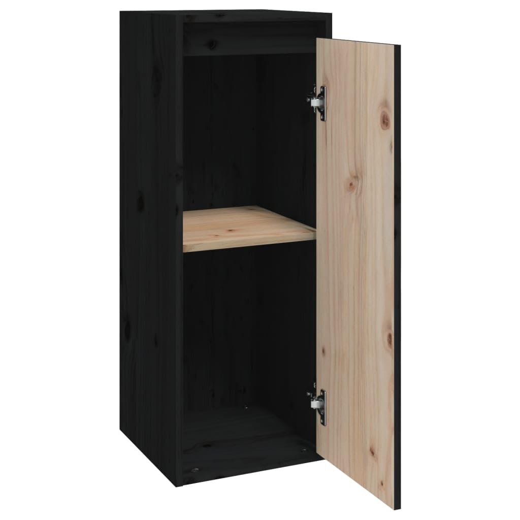 Black Solid Pine Wood Floating Wall Cabinets, Set of 2 | Measuring 30x30x80 cm, these wall-mounted units organize books and decor in your living room, hallway, or media center.