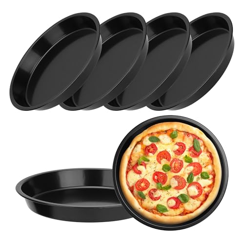 6 Pack 8 Inch Pizza Baking Trays for Oven Non Stick, 20cm Round Pizza Pan Cake Tin, Deep Carbon Steel Pizzas Oven Trays for Baking