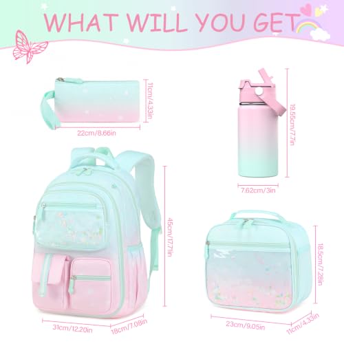 ACESAK 4PCS Mermaids Girls Backpack with 14OZ Water Bottle Set,Green Pink by ACESAK - Used condition - Image 2