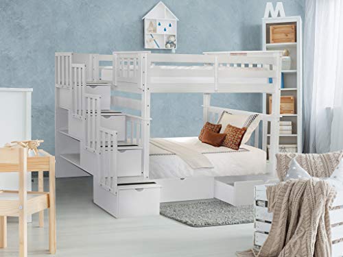 Bedz King Tall Stairway Bunk Beds Twin Over Twin With 4 Drawers In The Steps And 2 Under Bed Drawers, White #TOP5