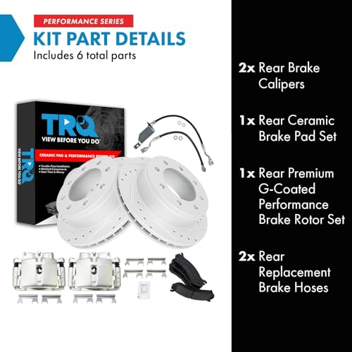 Image of TRQ Brake Pad & Rotor Kit Slotted X Drilled Performance Ceramic Compatible with 01-07 Chevrolet GMC