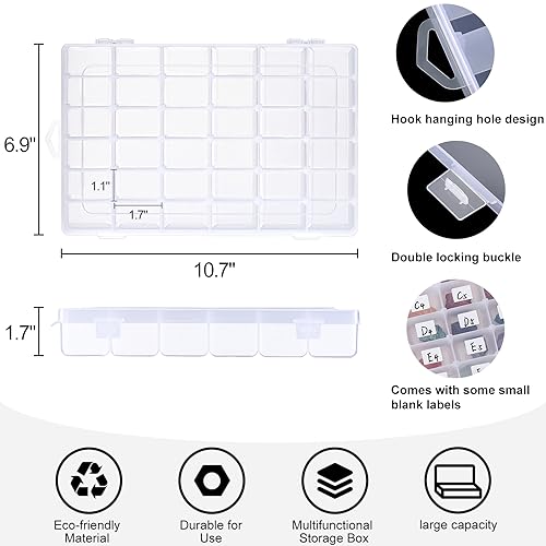 2 Pack 36 Grids Clear Plastic Organizer Box with Adjustable Dividers, Small Craft Organizers and Storage, Compartment Container for Bead, Nail, Jewelry, Art, DIY Crafts, Fishing Tackle, Small Items4
