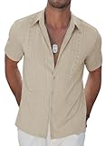 TUREFACE Summer Button Down Vacation Shirts for Men Apricot Short Sleeve Boho Style Casual Beach Shirts