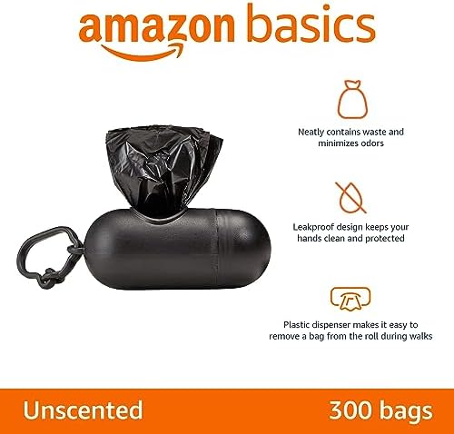 Amazon Basics Dog Poop Leak Proof Bags with Dispenser and Leash Clip, Unscented, 13" x 9" Large Size, 300 Count - 1
