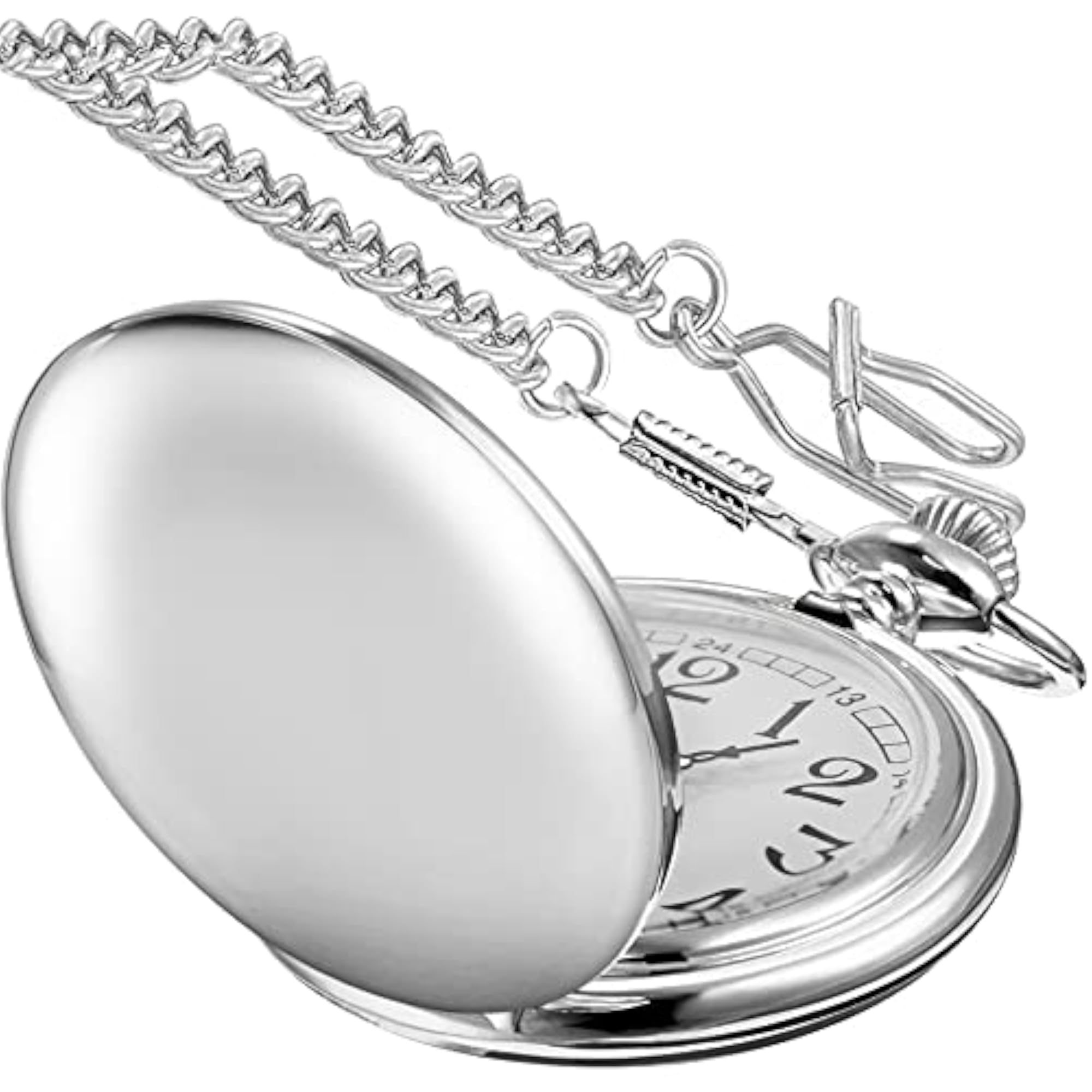 Smooth Cover Quartz Pocket Watch with Roman Dial and Chain