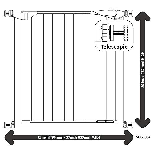 LEMKA Walk Thru Baby Gate,Auto-Close Safety Pet Gate Metal Expandable Dog Gate with Pressure Mount for Stairs,Doorways,Banister (31"-33" Wide, White)