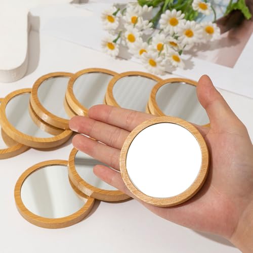 Espejo redondo de mano mini portátil madera 6 piezas miniatura 5