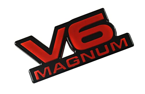 Image of 2Pcs V6 Magnum Emblems Fender Door Nameplate 3D Badge Stickers Logo 1500 Van Fit for Durango V6 (Black Red)