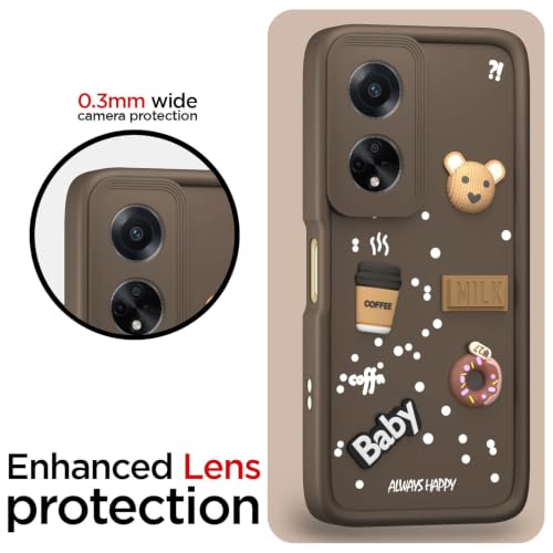 Image of Bintage Cute Fun Ball | Taddy Cartoon 3D Smiley Coffee Cup | Milk Donut | Full Protection Rubber Back Cover Compatible for Oppo CPH2527 /Oppo F23 5G - Brown
