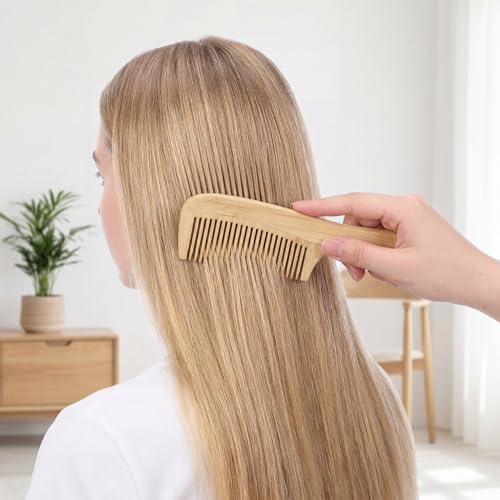 Peine de bambú natural antiestático hecho a mano miniatura 6