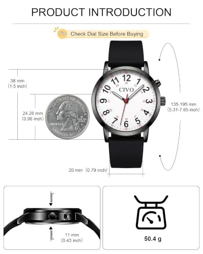 Image of CIVO Night-Light Nurse Watches for Women: Easy-Read Analog Waterproof Watch