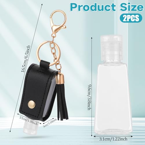 2 Pcs Portable Handwashing Fluid Holder Bottles with Keychain, Refillable Travel Containers, 1oz/30ml Squeeze Bottles for Toiletry Lotion Liquid Soap Shampoo (Black)2