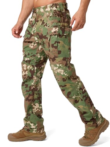 Image of mosingle Mens Cargo Combat Work Trousers, Multi Pockets Ripstop Durable Water Resistant Hiking Outdoor Pants #9929-Camo-Green-34