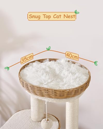 Yaheetech Árbol Rascador para Gatos Grandes Moderno de Ratán Torre de Altura 91cm con Cesta Grande y Bola Colgante 2 Plataformas 1 Cueva Condominio Acogedor con Cojines Suaves Color Beige - imagen 6