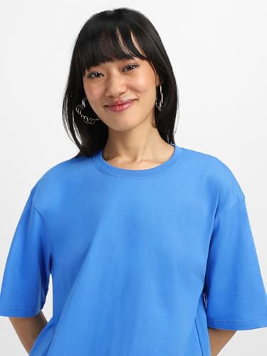 Image of JUNEBERRY Pure Cotton Drop Shoulder Oversized Baggy Fit Half Sleeve Plain Solid Round Neck Multicolor T-Shirt for Women & Girls (Pack of 2) (Sizes S-2XL)