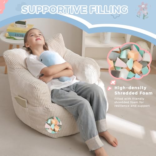 Image of MAXYOYO Kids Bean Bag Chair, Stuffed Bean Bag Sofa, Beige, Standard