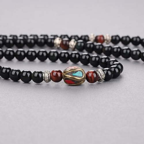 Image of COAI Black Obsidian Stone Bracelet Necklace Mala Beads 108