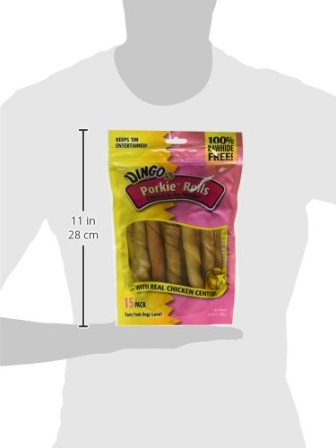 Dingo Porkie Rolls 15 Count, Pork Hide Chews For Dogs, Made With Real Chicken #TOP6
