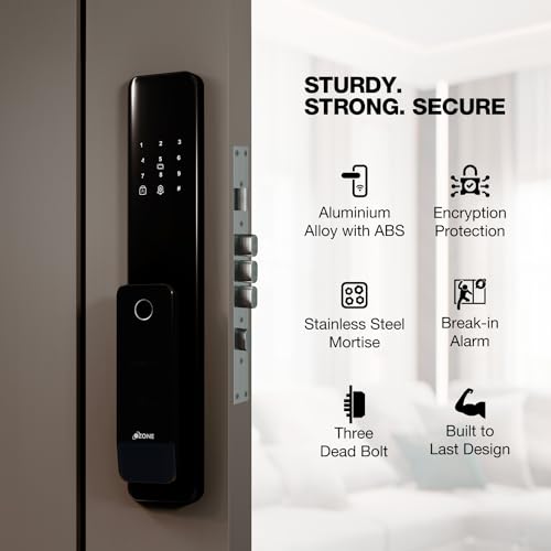 Image of Ozone Smart Wi-Fi Lock for Wooden & Metal Doors, 4-Way Access, OzoLife App, Fingerprint, Password, RFID Card, 35-80 mm Door Thickness, Free Installation, 2 Years Warranty (Black)