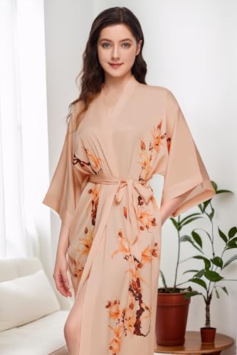 Image of BABEYOND Kimono Robe Cover up with Box Long Floral Satin Sleepwear Silky Bathrobe Bachelorette Robe