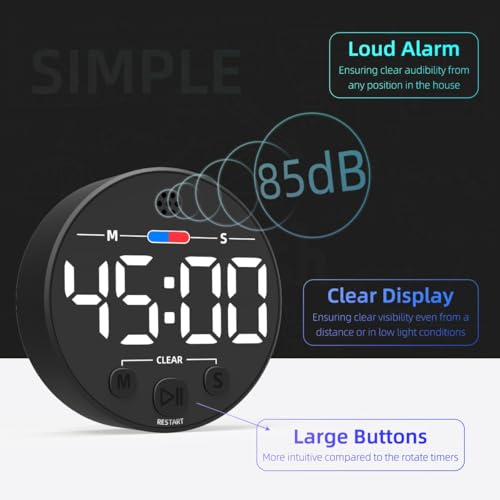 Zonopy Digitaler LED-Timer, magnetischer Countdown-Timer für Küche, Klassenzimmer, Whiteboard, Kinder, Kleinkinder, Spiele, Produktivität, Fokus, Arbeit, Büro