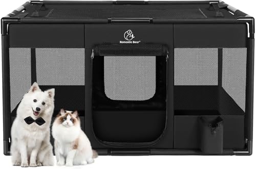 Image of Dog Playpen,Fabric Fence, Portable Soft Cat Kennel Crate,Breathable Exercise Puppy Pen,PVC Pipe Frame,Indoor Outdoor Cage for Small Animals Under 25 Ibs with Carrying Case(Black M)