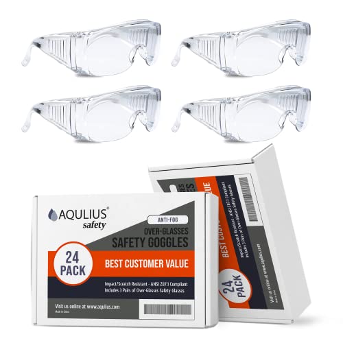 Aqulius 24 Bulk Pack Safety Glasses Over Eyeglasses (Anti-Fog & ...