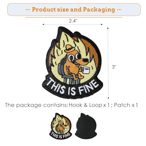 XMJY This is Fine Dog Patch, 1 Pcs Funny Meme Embroidered Patches, Tactical Military Morale Patch with Hook Fastener Backing, Cute Applique Accessories for Backpacks, Vests, Jackets, Jeans, Hats
