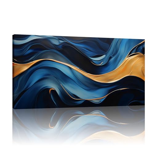 Décoration murale cadre intérieur grand format peinture marbre bleu or