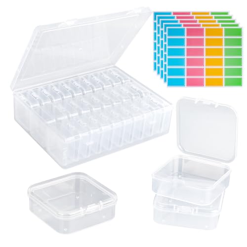 Bead Organizer Box, 30Pcs Small Clear Plastic Bead Storage Containers, 1 Craft Storage Box with Hinged Lid, 120 Labels, Mini Box for Jewelry Making DIY Bracelets Beading Nails Screws Seeds Small Parts