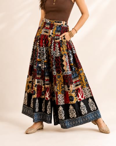 Image of COTLAND Fashions Jaipuri Cotton Printed Flared Palazzo Pants for Women