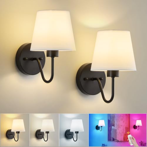 Image of Lightania Battery Operated Wall Sconces Set of 2, Black Rechargeable Wall Lights with 10000mAh Dimmable Bulbs & Remote Control, 15 Colors Wireless Wall Lamps for Bedroom Living Room Hallway Decor