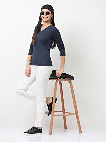 Image of Wafaa Women's Cotton Plain V Neck Full Sleeve T-Shirt