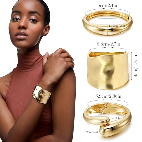 4 Pcs Women Gold Silver Cuff Bracelet Hinged Design Bracelet Trendy Chunky Cuff Bangle Thick Gold Silver Bracelets for Women 6