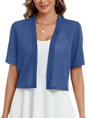 Image of Heymoments Women Thin Shrugs Short Sleeve Lightweight Cropped Tops Open Front Knitted Cardigan for Dress Summer Bolero