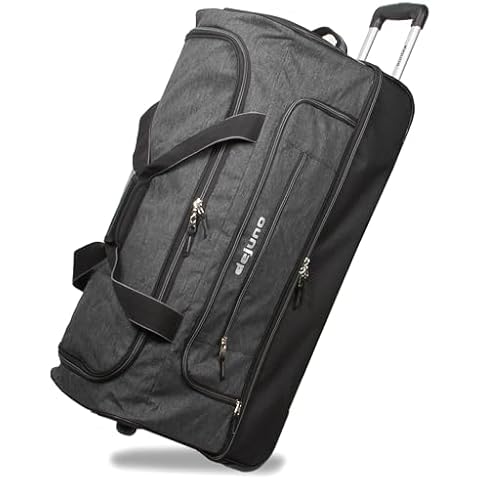 Dejuno Lightweight Denim Drop Bottom Rolling Duffel Bag, Black, 32-Inch Cover
