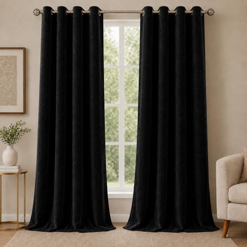 Image of Velvet Curtains | Heavy Soft Premium Velvet Drapes for Bedroom and Living Room | Semi Light Blocking, Thermal Insulated and Noise Reducing Window Panels | 5 Feet, (Black)