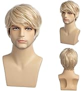 Sallcks Mens Short Blonde Wig Short Layered Natural Synthetic Halloween Cosplay Costume Wigs for ...